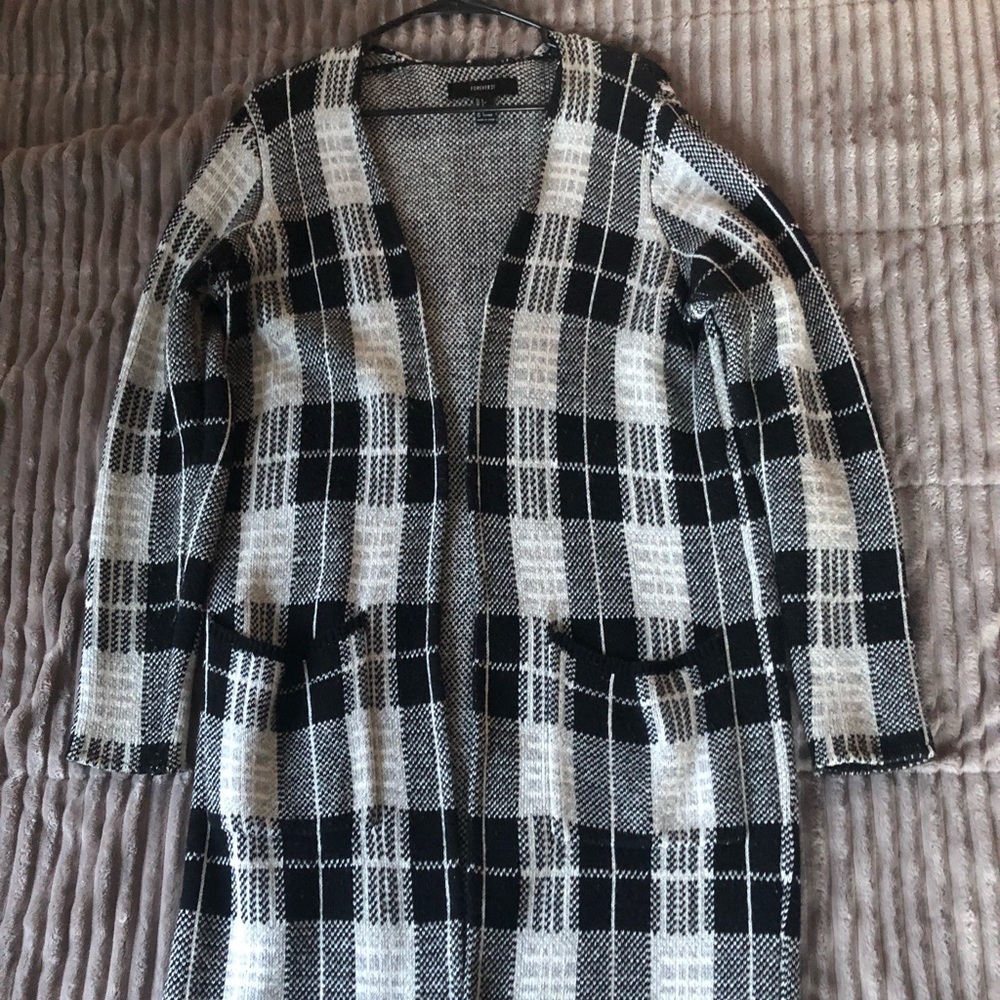 Forever 21 Long Plaid Cardigan with pockets